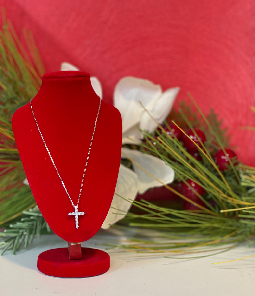 Sterling Silver Cross with CZ Stones Necklace