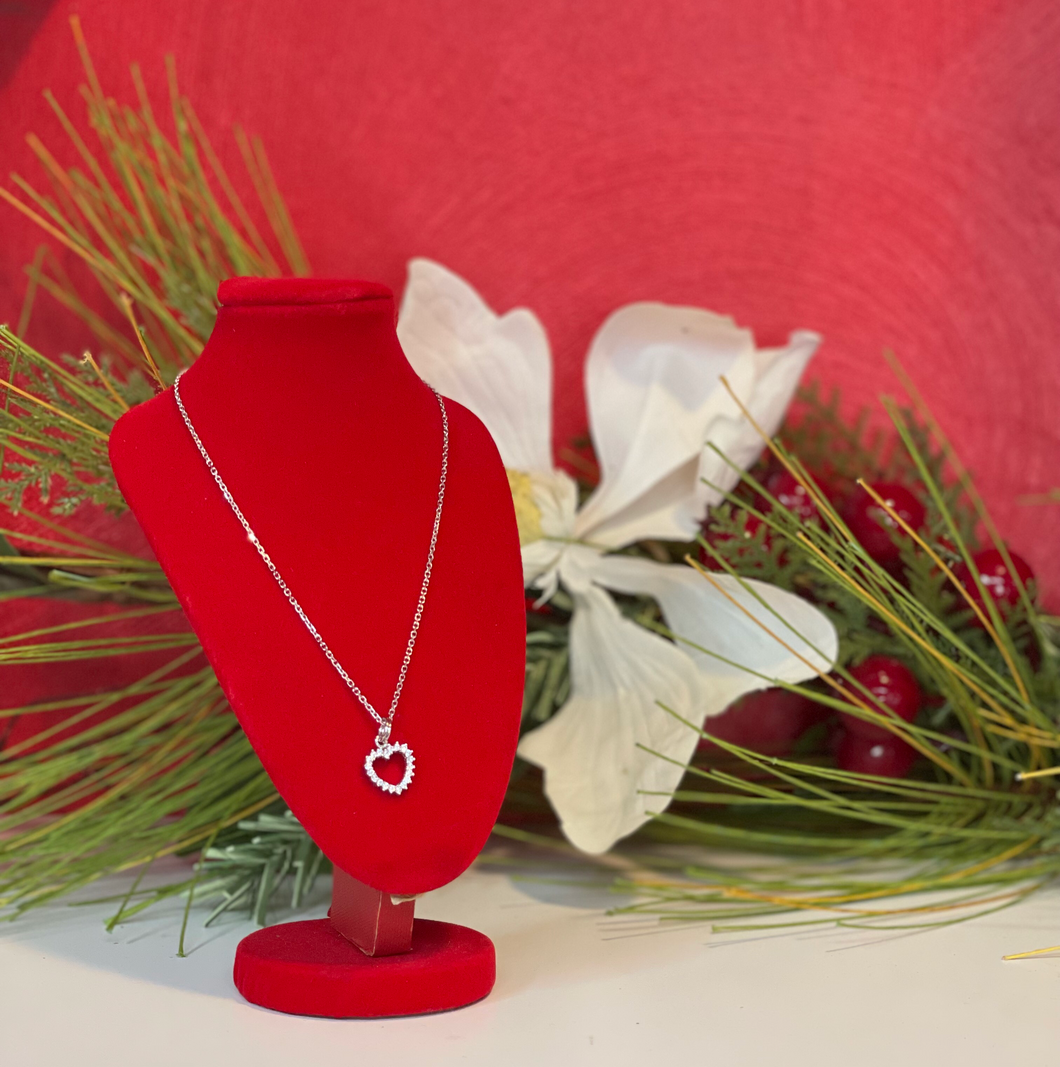 Sterling Silver CZ Heart Necklace with Chain