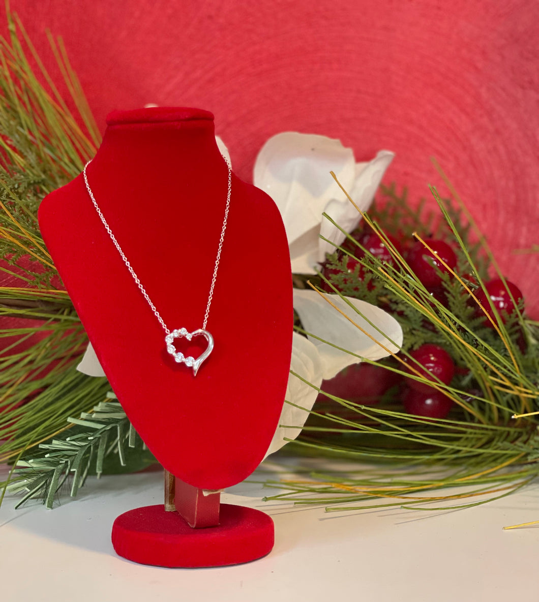 Sterling Silver CZ Heart Journey Necklace