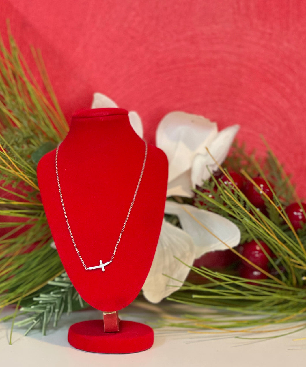 Sideways Cross Necklace--Sterling Silver
