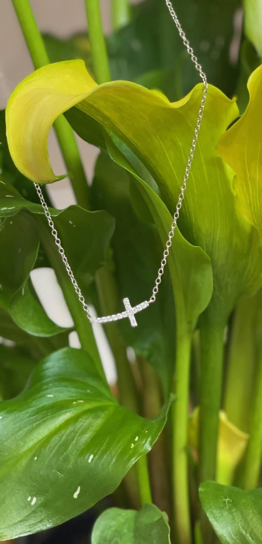 Sideways Cross Necklace--Sterling Silver