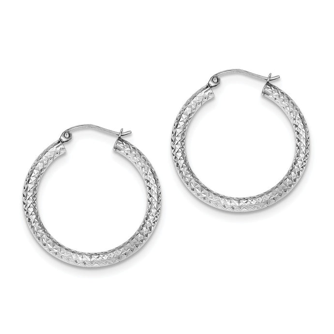 Sterling Silver Diamond Cut 3x30mm Hoop Earrings