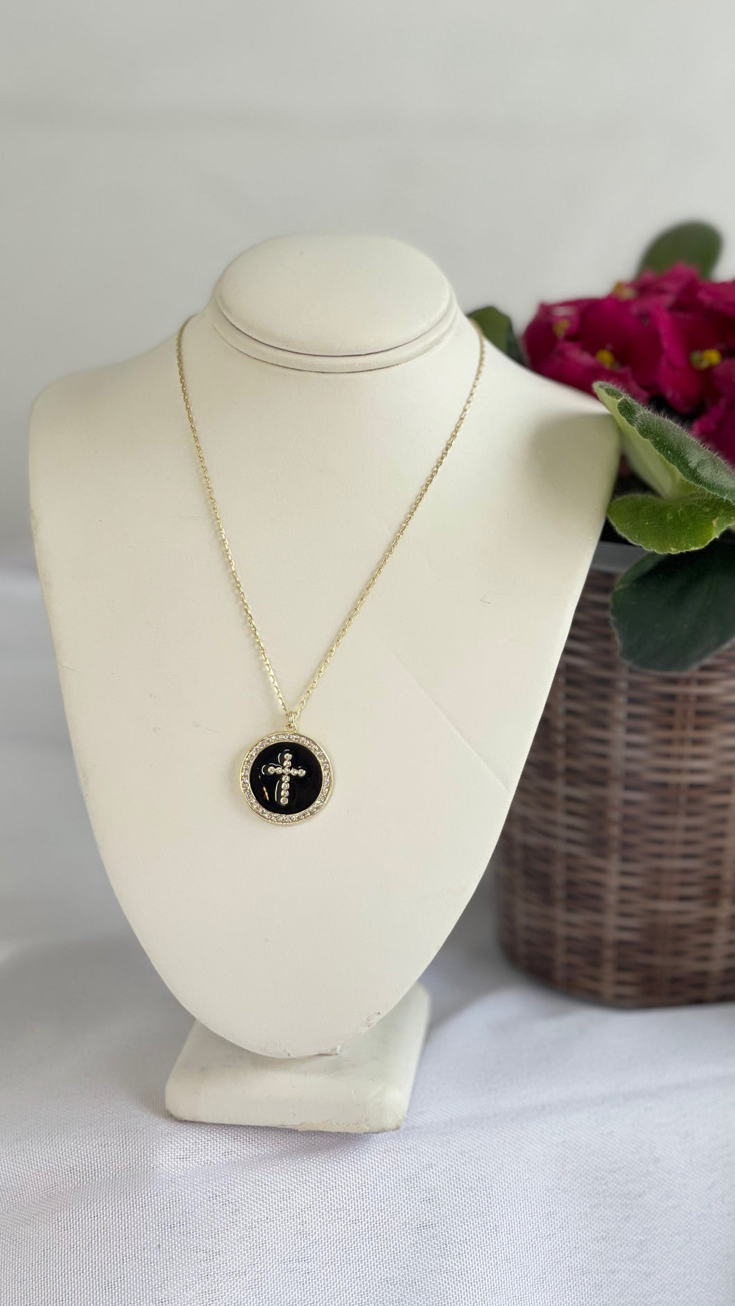 Sterling Silver Black Circle Cross Necklace