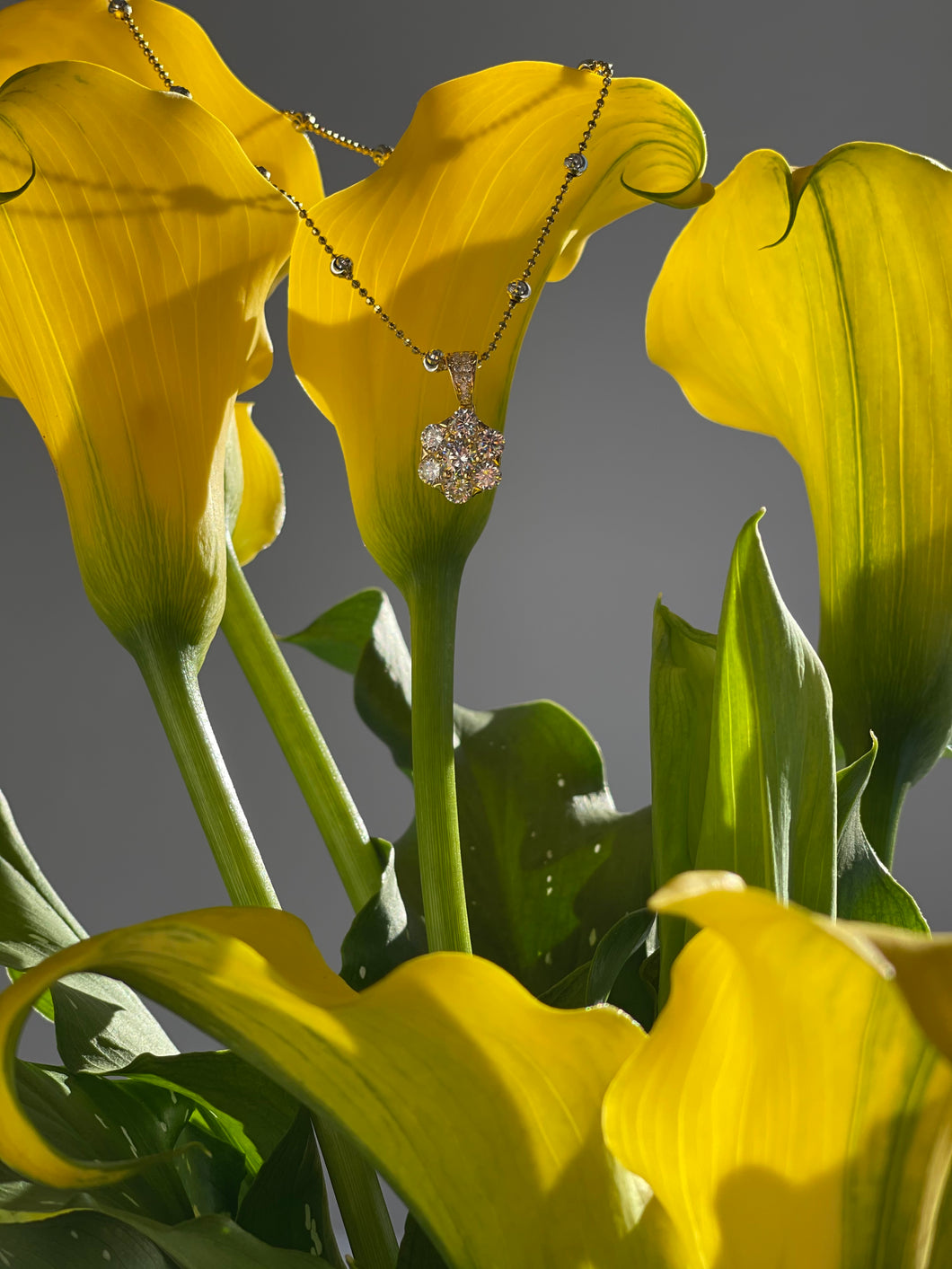Sterling Silver Gold tone flower CZ necklace