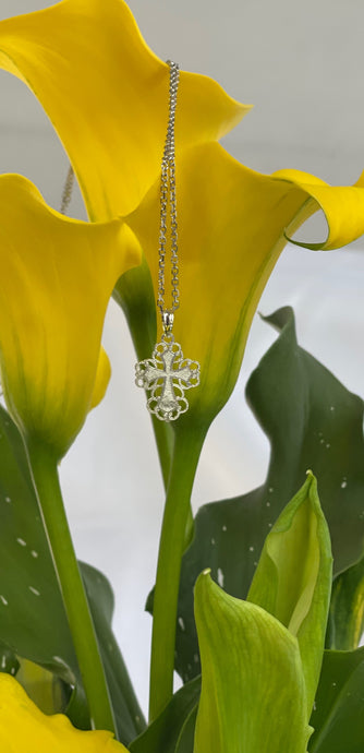 Sterling Silver Silver Tone Filigree Cross Necklace