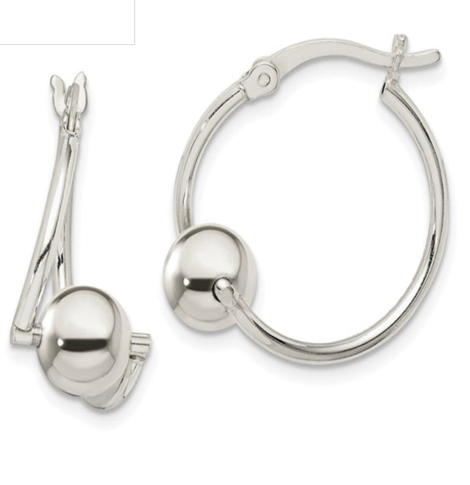 Sterling Silver Beaded Hoop Earrings