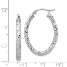 Sterling Silver Polished And Textured Oval Hoop Earrings