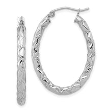 Sterling Silver Polished And Textured Oval Hoop Earrings