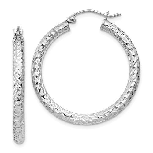Sterling Silver Diamond Cut 3x4 mm Hoop Earrings