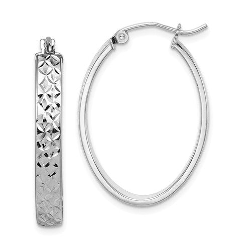 Sterling Silver Diamond Cut Oval Hoop Earrings